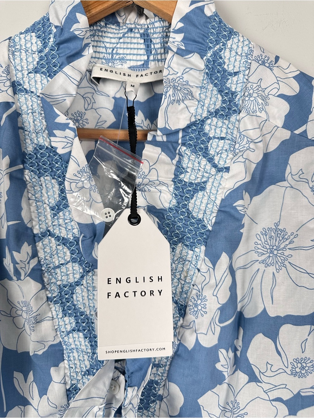 ENGLISH FACTORY Blue Floral Ruffle Neck Aria Blouse - Picture 4 of 9